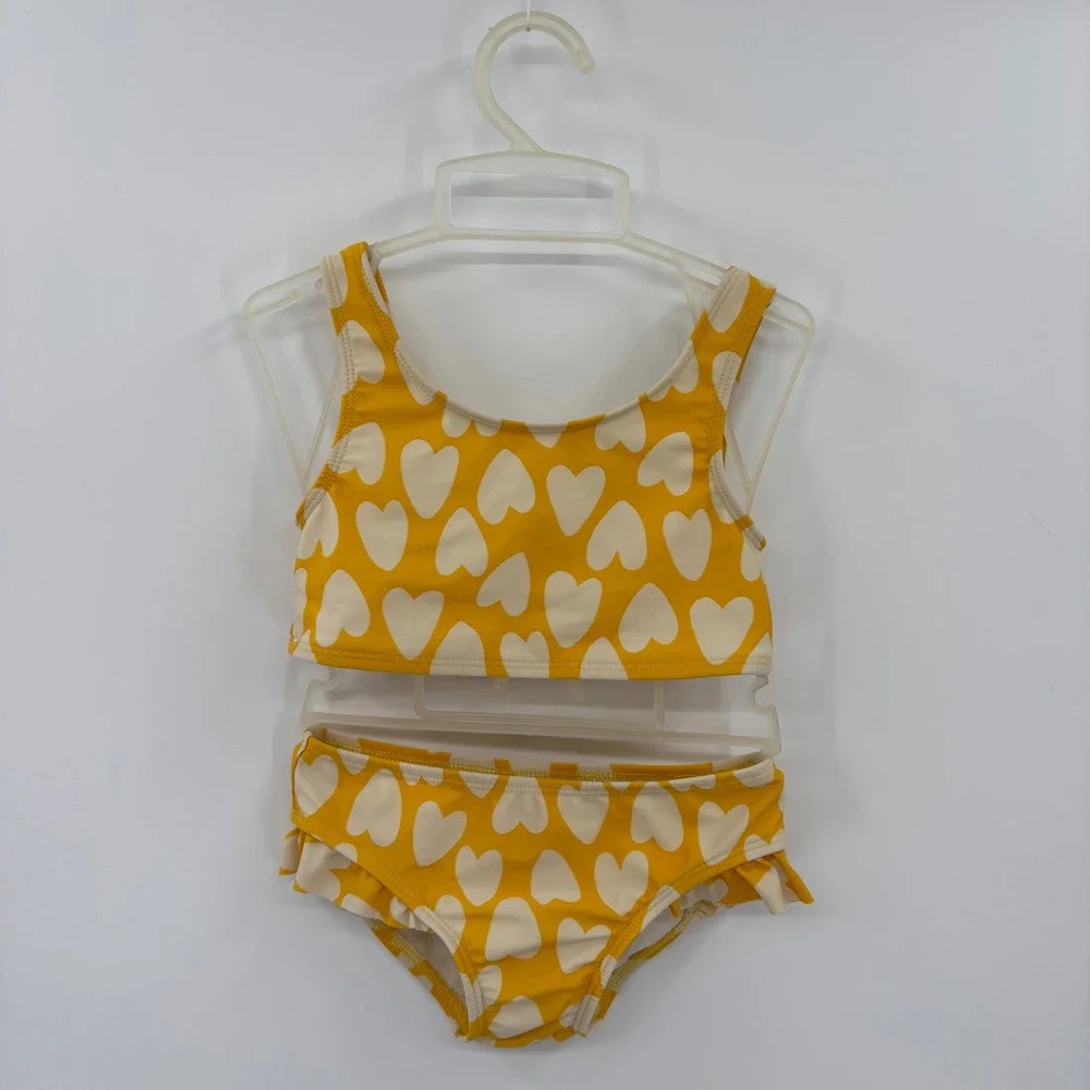 Cat & Jack Bikini Toddler 4T Yellow Heart Ruffle Two Piece Swimsuit Summer Cute